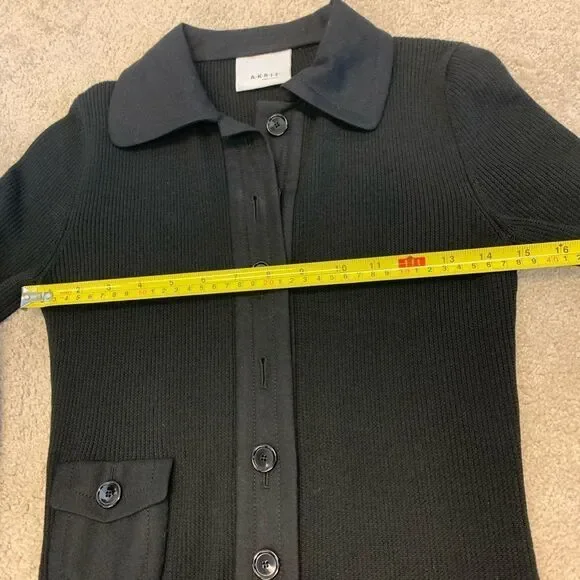 Akris Punto black ribbed knit long sleeve pleated wool dress Sz 4 NWOT - Picture 11 of 14